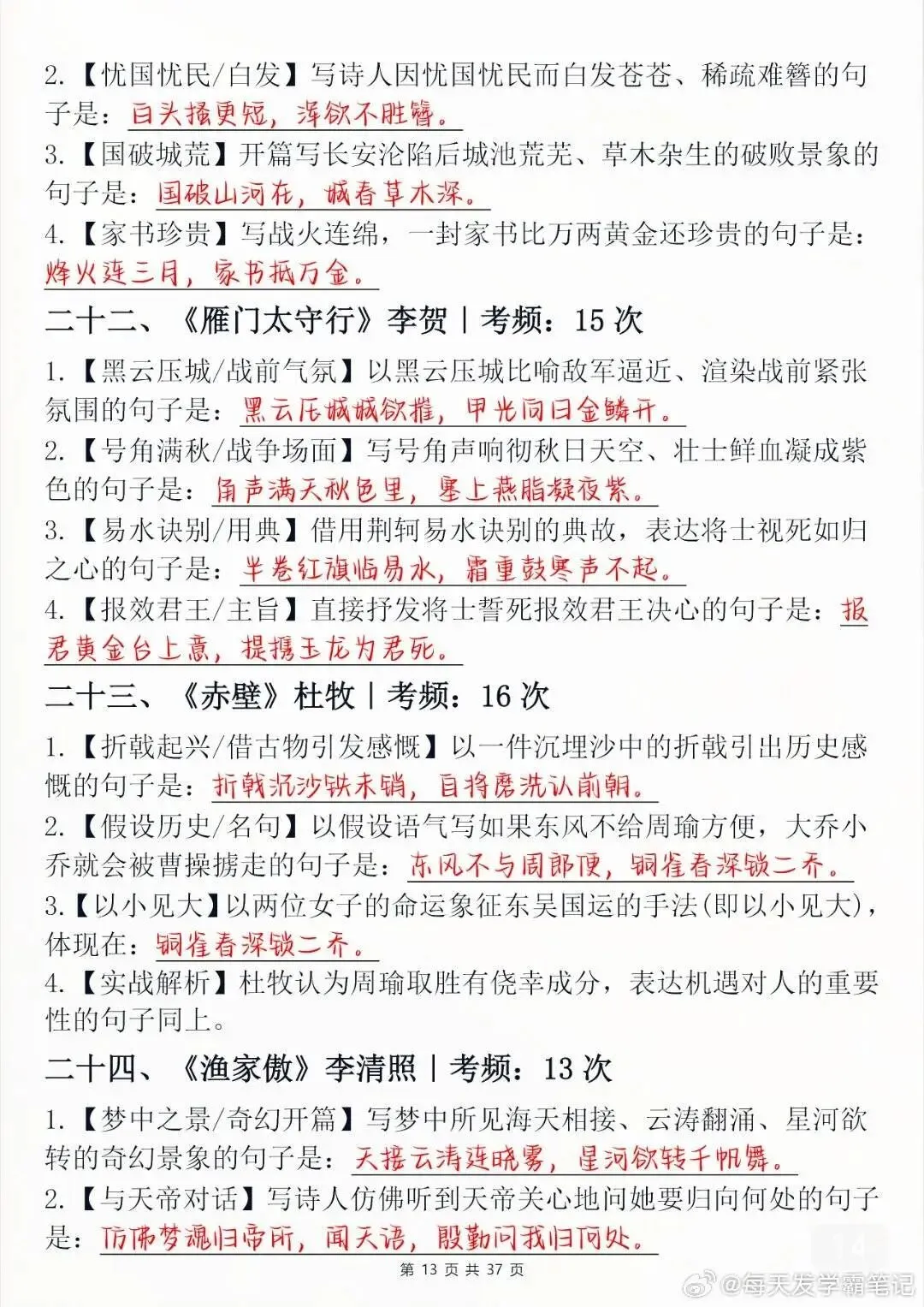 中考语文古文默写常考题-第13张图片-四季读书网