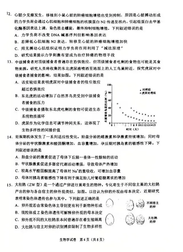 【第41期】2026年陕西省生物学高考真题-第4张图片-四季读书网
