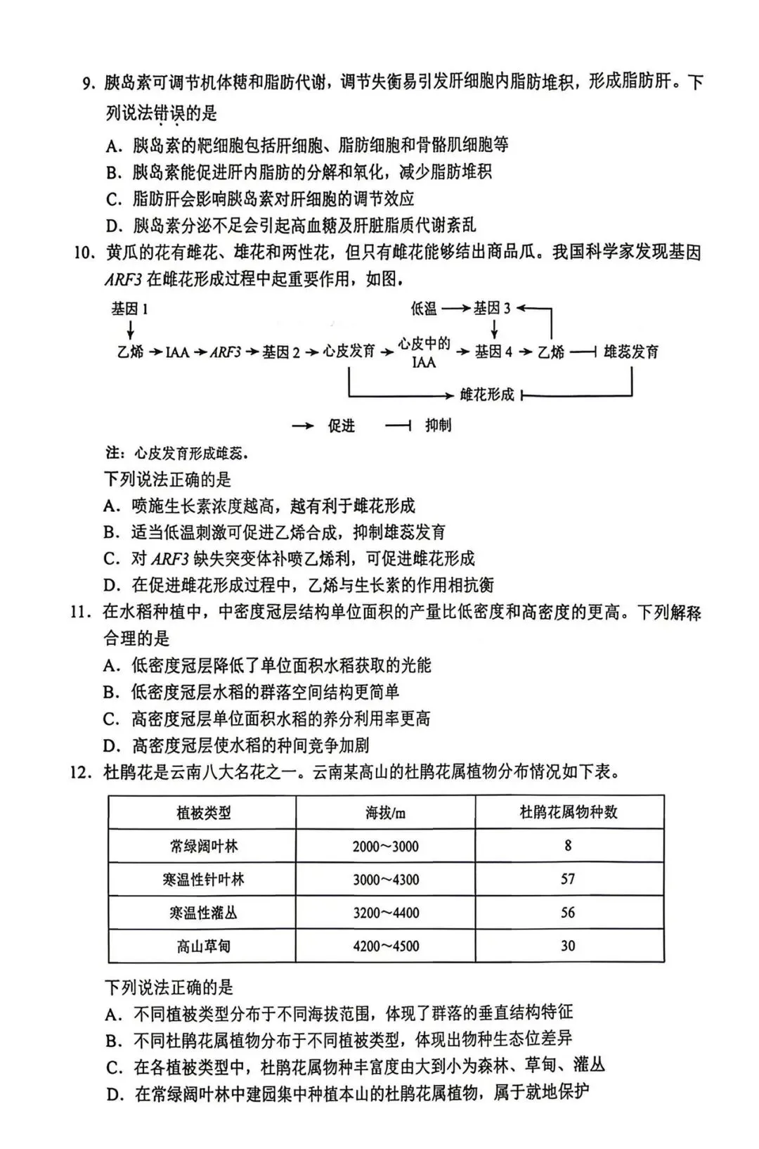 【高考真题】2026高考生物真题(云南)-第3张图片-四季读书网