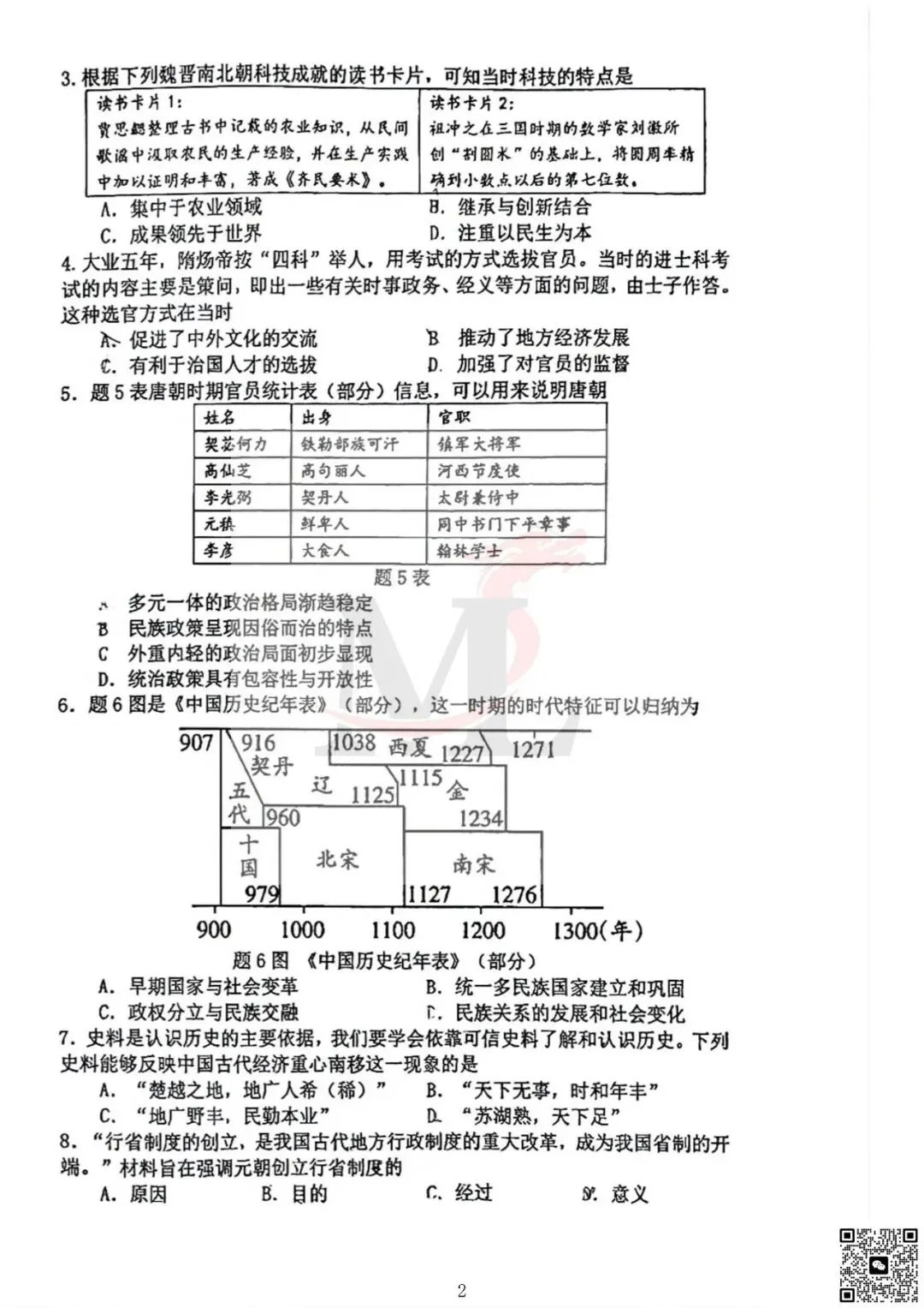 2026年紫荆中学中考三模历史试卷-第4张图片-四季读书网 2026年紫荆中学中考三模历史试卷-第4张图片-四季读书网