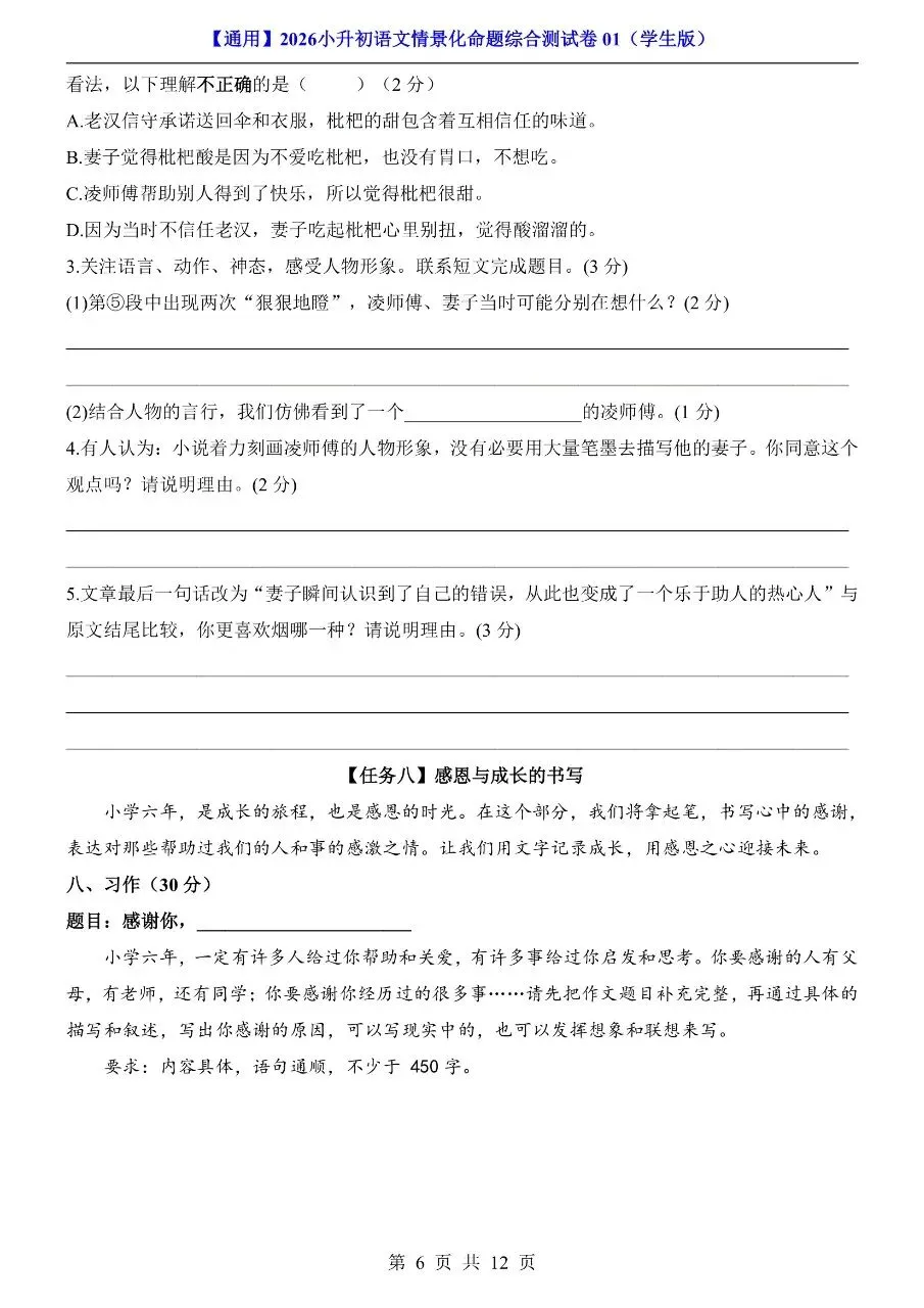 六年级下册(语文小升初):期末【名校真题卷·拔高测试卷·达标测试卷】共五套 含解析-第21张图片-四季读书网