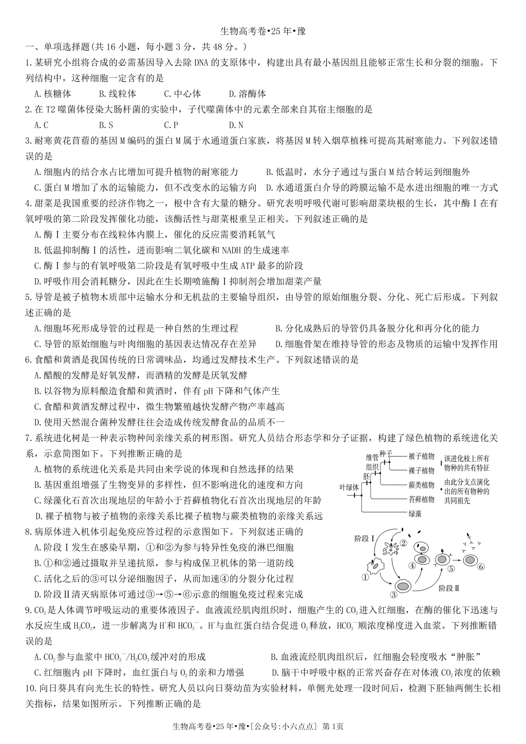 生物高考真题•2025•河南卷-第1张图片-四季读书网 生物高考真题•2025•河南卷-第1张图片-四季读书网