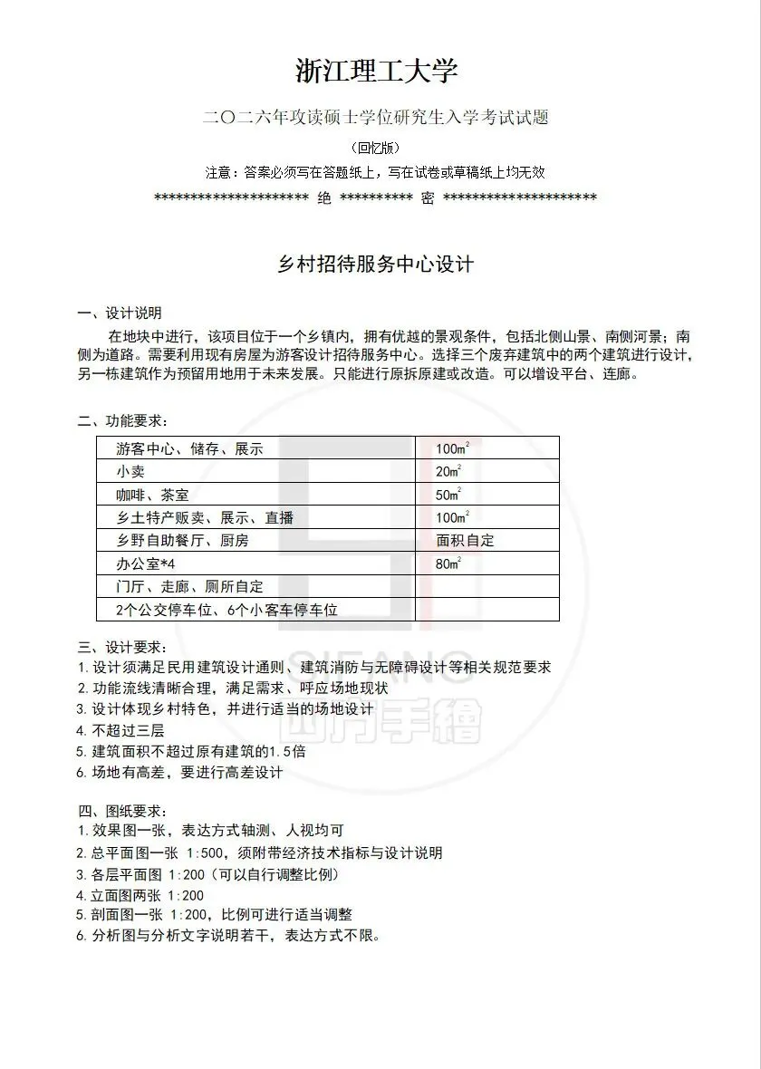 最新真题解析丨浙江理工大学2026年建筑快题深度剖析&考点讲解&方案范图!-第3张图片-四季读书网