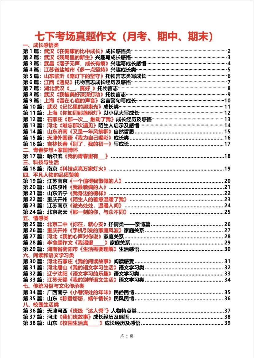 七下语文考场真题作文(月考、期中、期末)-第1张图片-四季读书网
