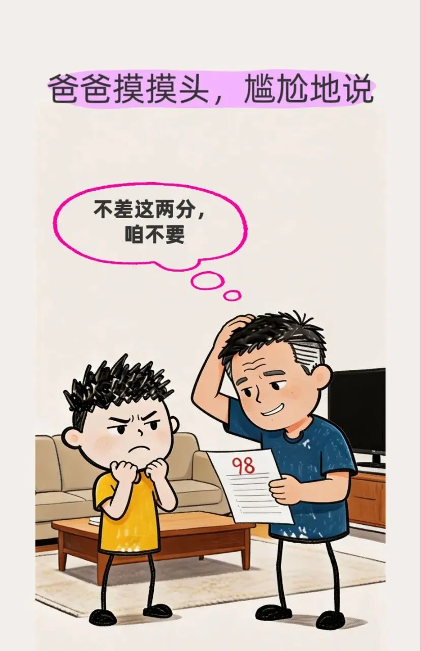 儿子拿着试卷找爸爸签名,爸爸检查完试卷后问:现在葡萄的葡字重新组词会了吗?儿子说:我想不到别的.爸爸尴尬地说:不差这两分,咱不要-第4张图片-四季读书网