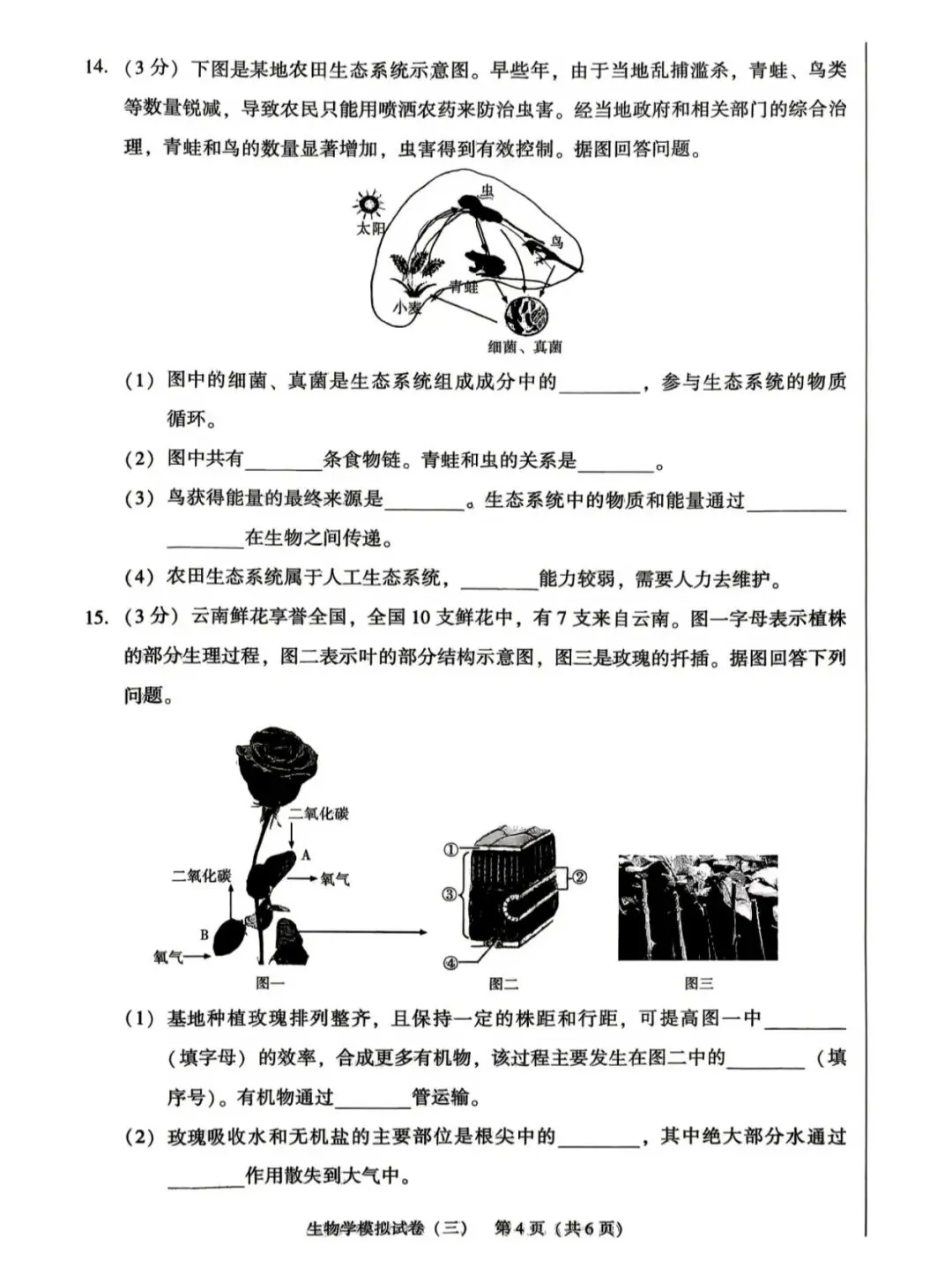 辽宁省初中学业水平考试生物模拟试卷(三)-第3张图片-四季读书网 辽宁省初中学业水平考试生物模拟试卷(三)-第3张图片-四季读书网