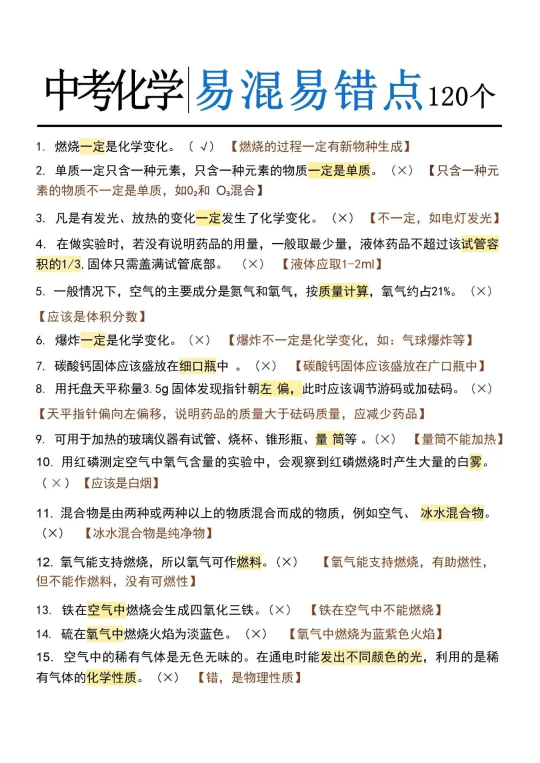 中考化学120个易错点,建议家长保存-第2张图片-四季读书网 中考化学120个易错点,建议家长保存-第2张图片-四季读书网