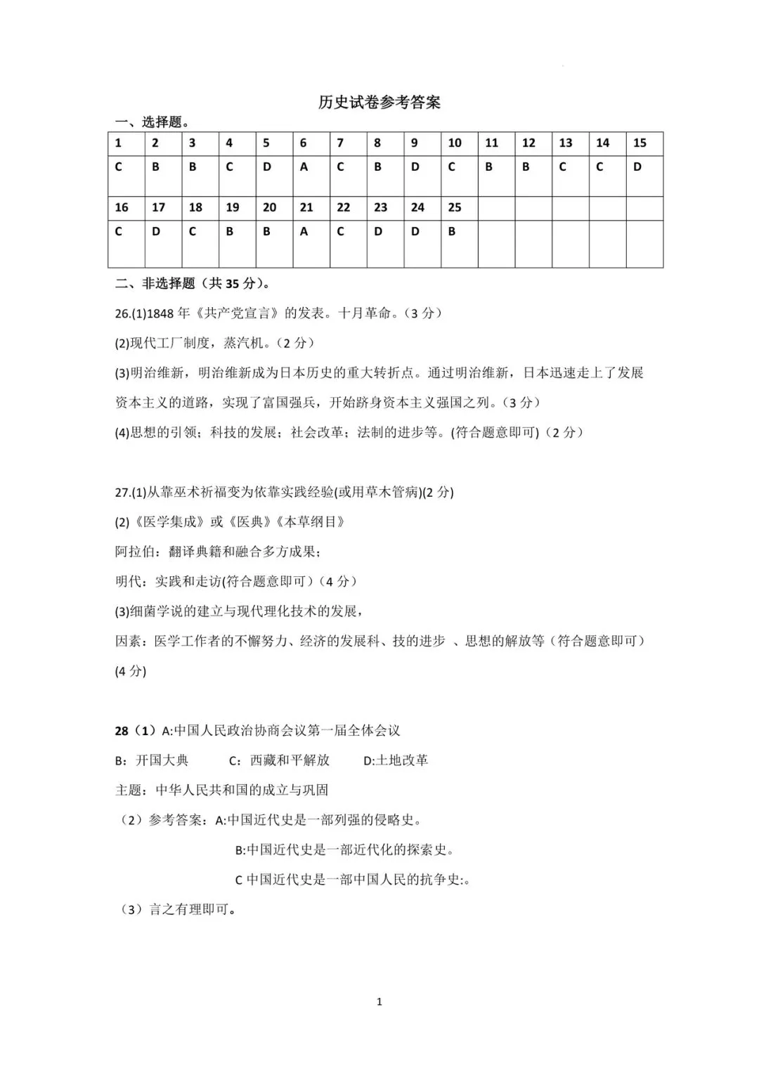 九台三十一中 初三模拟 历史试卷+答案【2026.6】-第3张图片-四季读书网