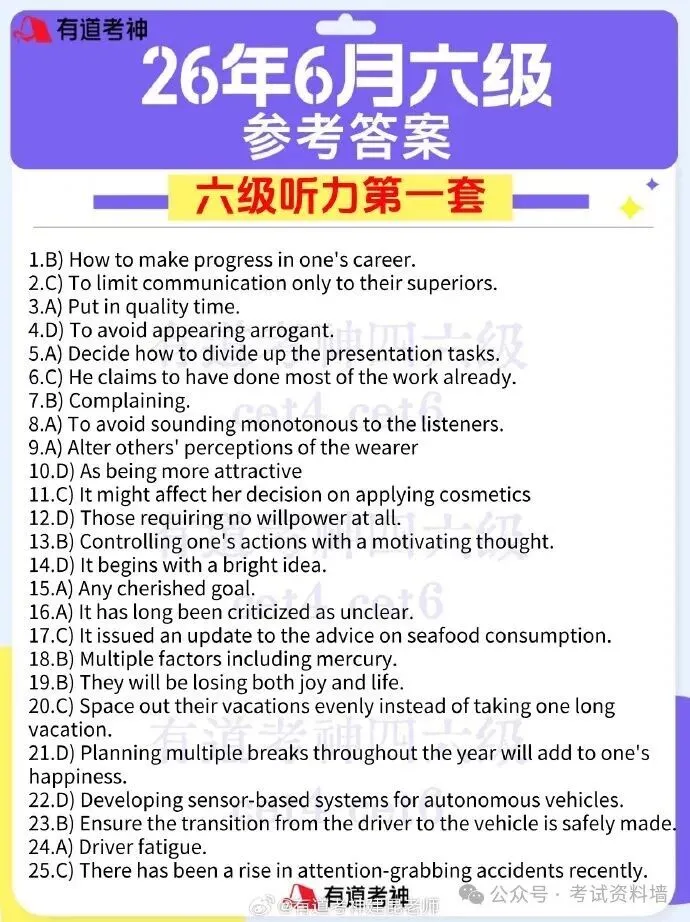2026年6月六级真题答案【完整版】-第2张图片-四季读书网
