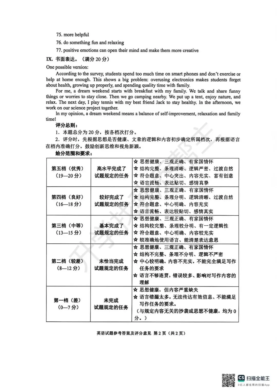 最新!2026重庆中考真题&评分标准来了!-第16张图片-四季读书网