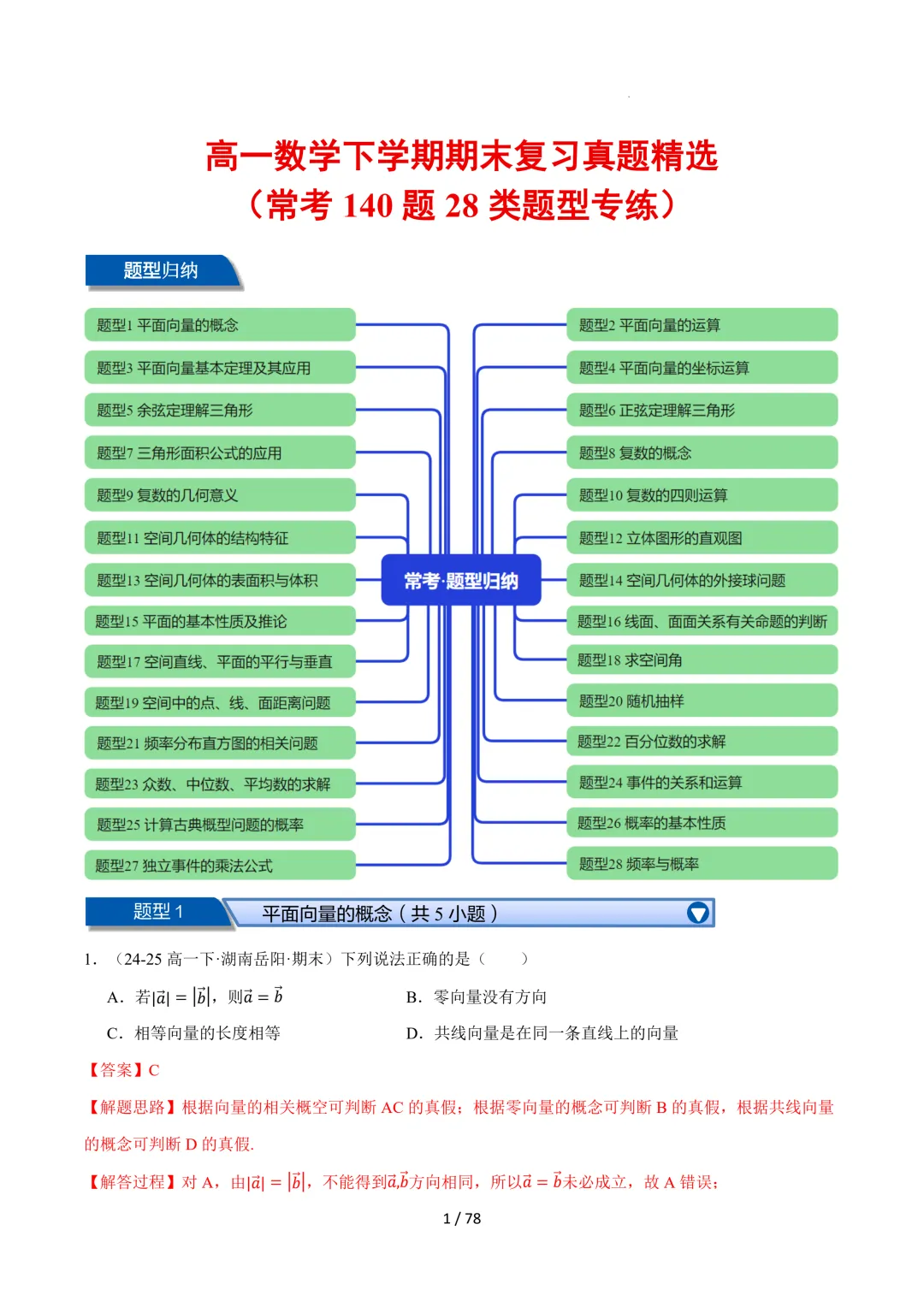 高一数学下学期期末复习真题精选(常考140题28类题型专练)(人教A版必修第二册)-第2张图片-四季读书网