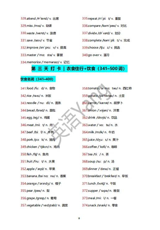 中考 1200 高频词汇 · 考前7 天打卡(精简版)-第9张图片-四季读书网