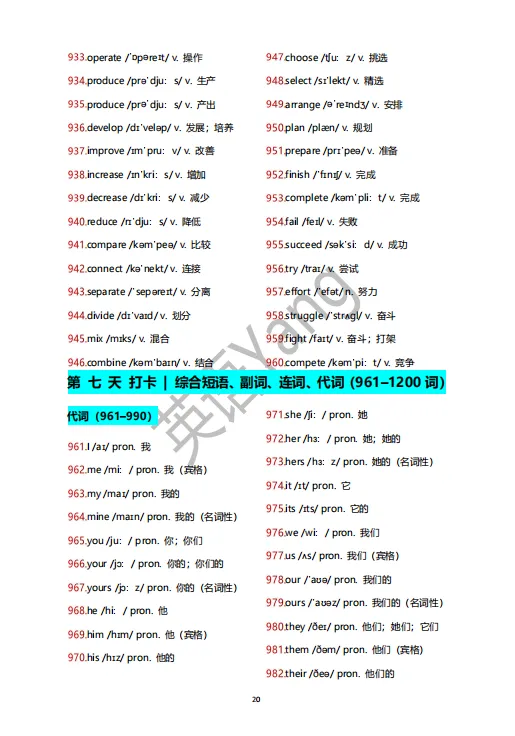 中考 1200 高频词汇 · 考前7 天打卡(精简版)-第22张图片-四季读书网