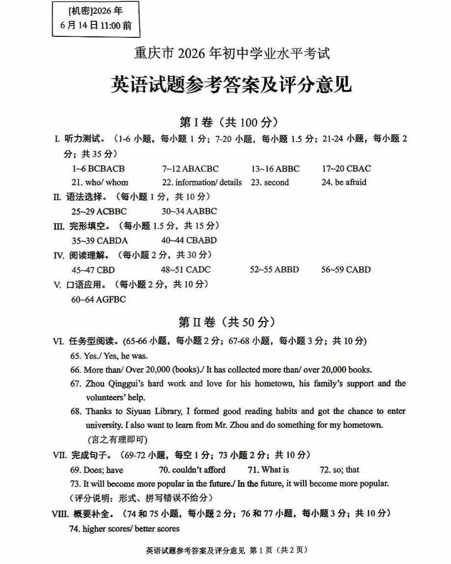 【试题-中考真题】2026年重庆中考英语试题&参考答案&解析版-第11张图片-四季读书网 【试题-中考真题】2026年重庆中考英语试题&参考答案&解析版-第11张图片-四季读书网