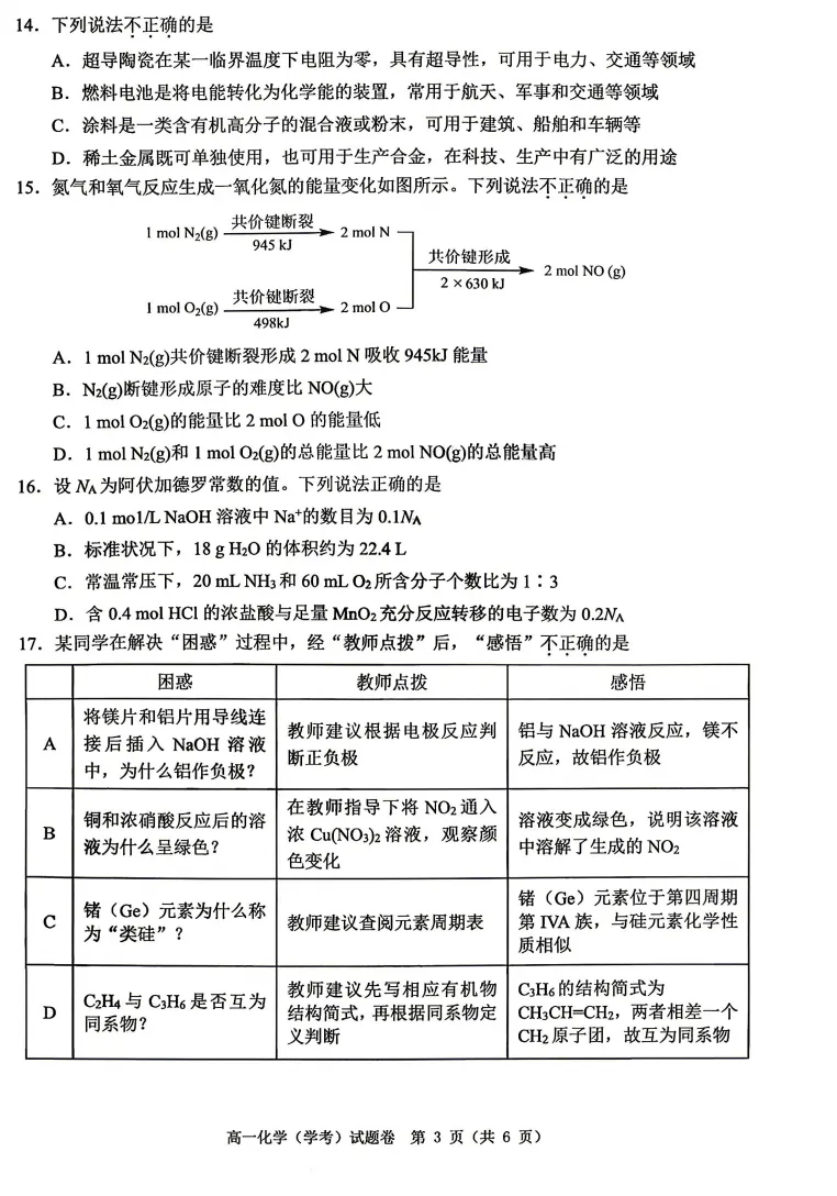 【浙江卷】【高二】【学考模考】浙江省温州市2026年6月温州市高二年级普通高中学业水平测试(6.11-6.12)全科试卷(缺物理英政)+答案-第11张图片-四季读书网