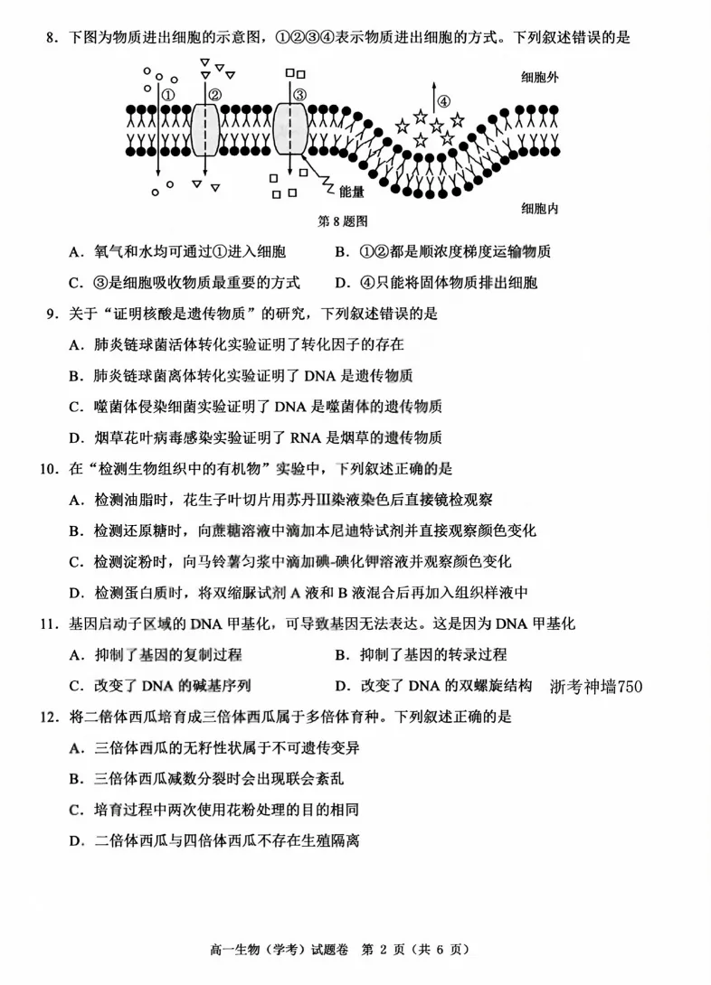 【浙江卷】【高二】【学考模考】浙江省温州市2026年6月温州市高二年级普通高中学业水平测试(6.11-6.12)全科试卷(缺物理英政)+答案-第14张图片-四季读书网