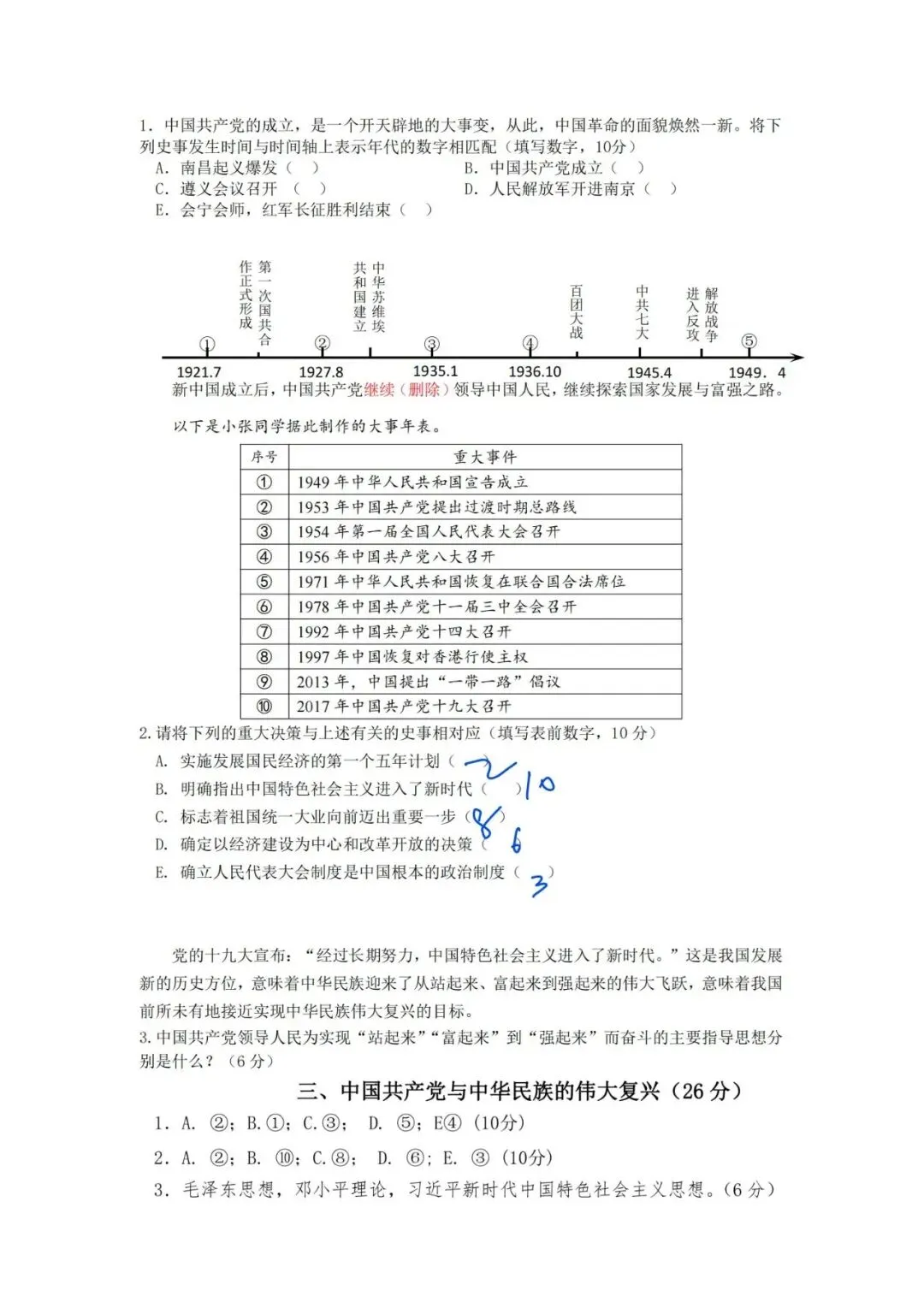 上海高中历史合格考复习试卷(笔迹)-第3张图片-四季读书网