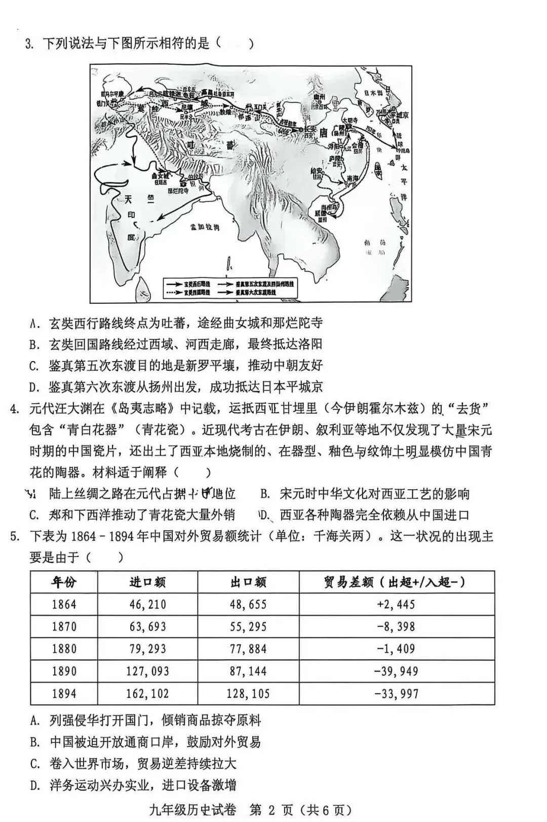 保定2026初中学业水平模拟考试 | 历史试卷-第2张图片-四季读书网