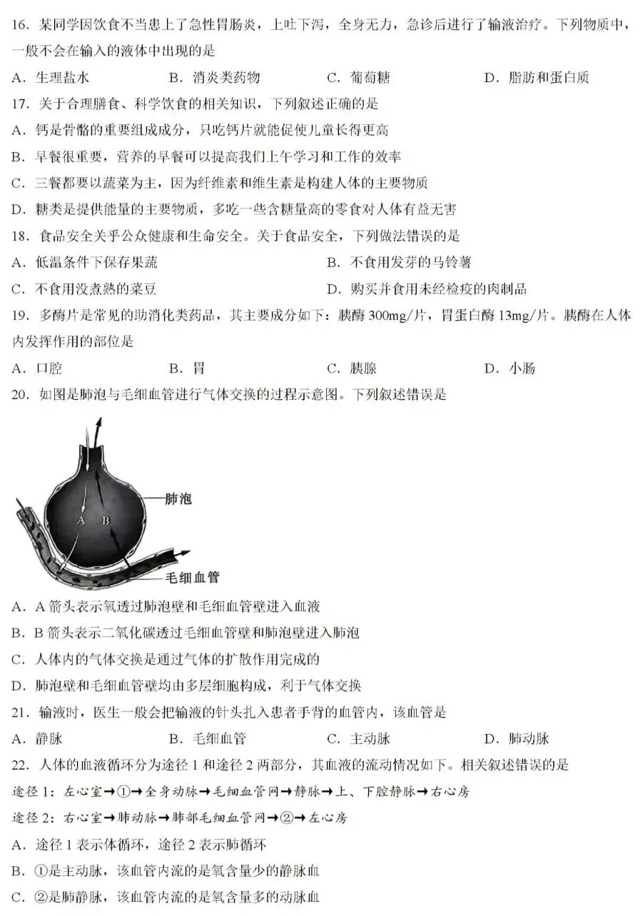 中考试卷:2026年江苏省无锡市初中学业水平考查生物试卷-第4张图片-四季读书网 中考试卷:2026年江苏省无锡市初中学业水平考查生物试卷-第4张图片-四季读书网