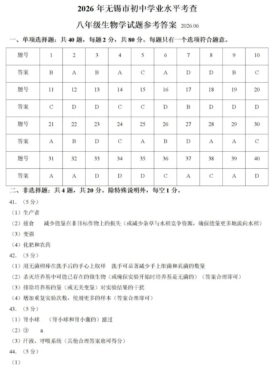中考试卷:2026年江苏省无锡市初中学业水平考查生物试卷-第7张图片-四季读书网 中考试卷:2026年江苏省无锡市初中学业水平考查生物试卷-第7张图片-四季读书网