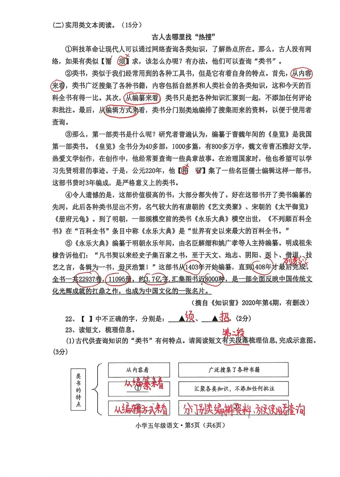 [真题试卷]五年级下册语文期末考试真题卷,附答题卡,文末附空白卷下载链接,免费自取-第5张图片-四季读书网