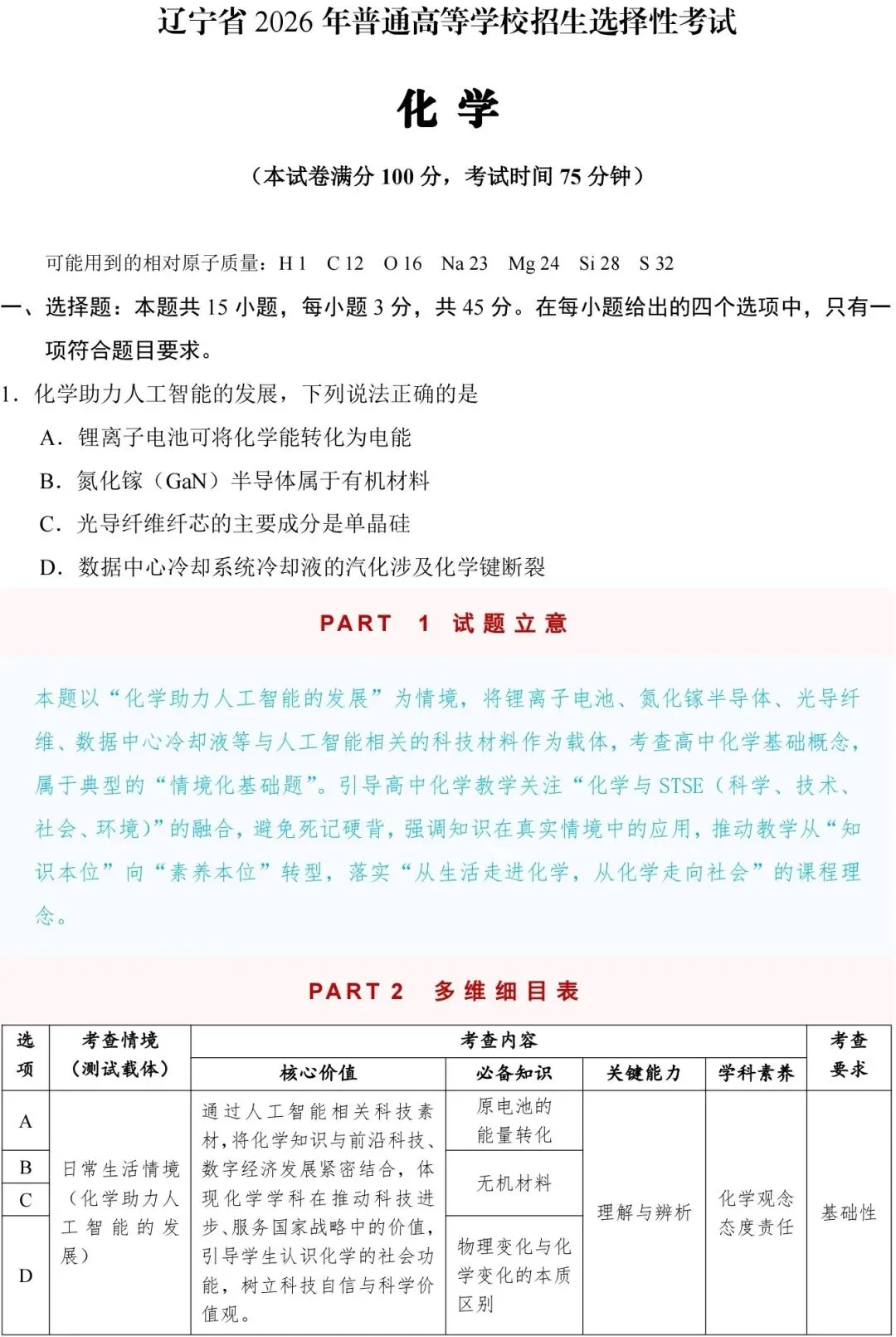 辽宁省2026年高考化学真题选择题1—8解析和回归教材-第4张图片-四季读书网