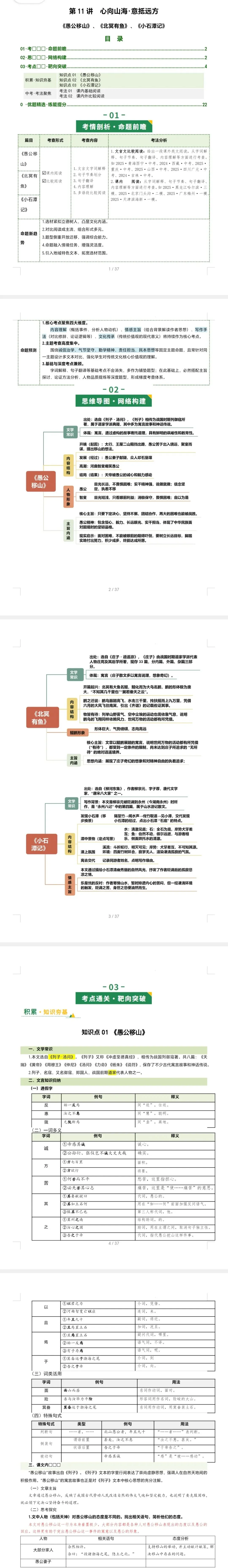 2026中考语文一轮知识点讲练测 第11讲 心向山海·意抵远方(《愚公移山》《北冥有鱼》《小石潭记》)(复习讲义)(解析版)-第2张图片-四季读书网 2026中考语文一轮知识点讲练测 第11讲 心向山海·意抵远方(《愚公移山》《北冥有鱼》《小石潭记》)(复习讲义)(解析版)-第2张图片-四季读书网