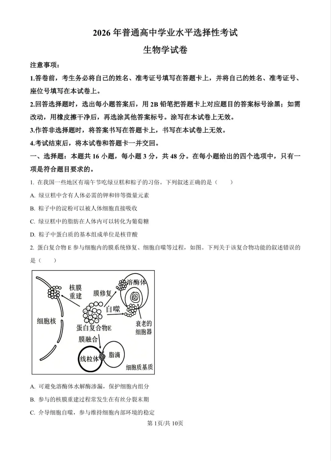 直击高考|2026年陕晋青宁高考生物试卷及答案-第2张图片-四季读书网 直击高考|2026年陕晋青宁高考生物试卷及答案-第2张图片-四季读书网