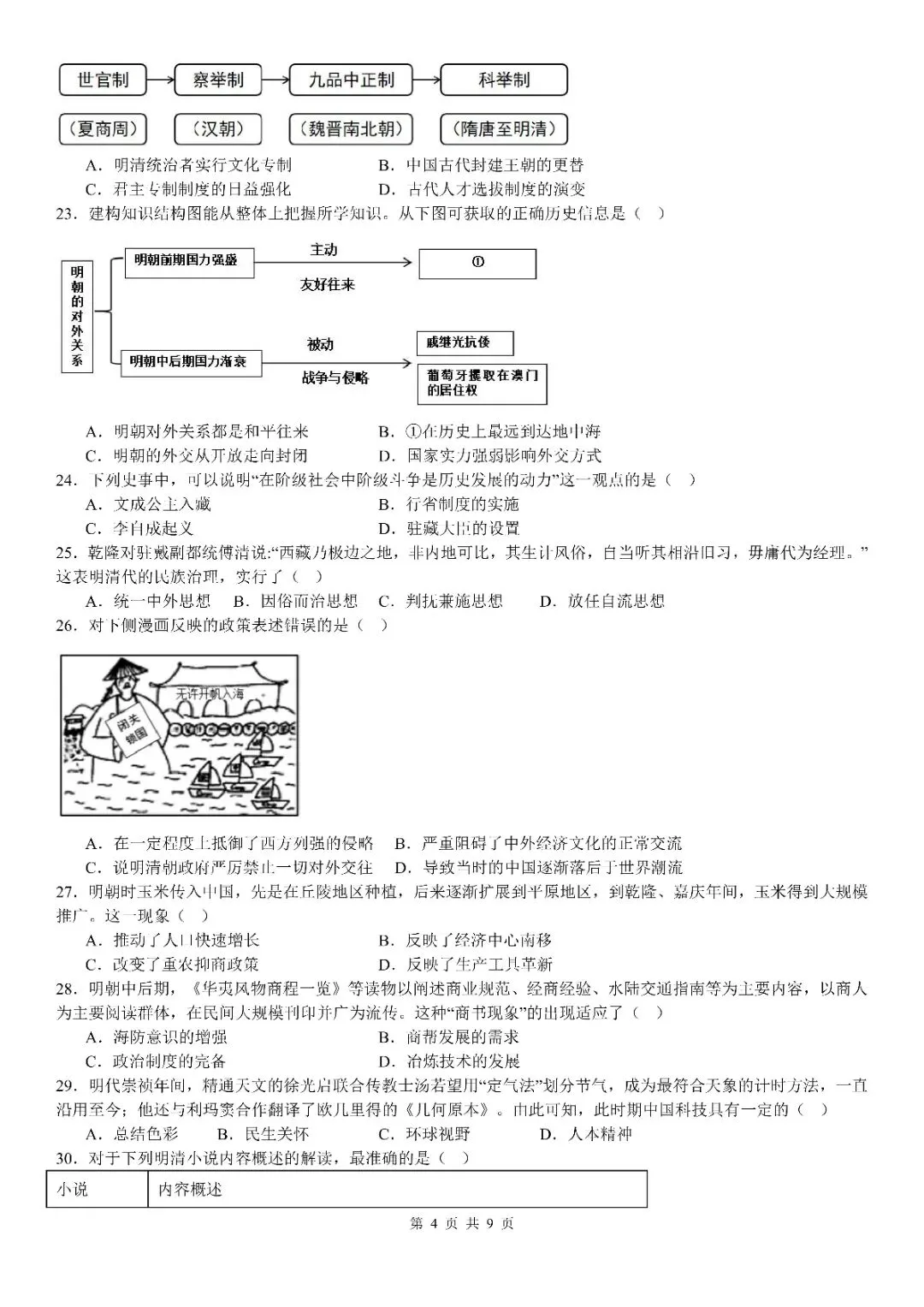 2025-2026七年级历史下册期末试卷(含答案)多套可打印!-第4张图片-四季读书网 2025-2026七年级历史下册期末试卷(含答案)多套可打印!-第4张图片-四季读书网