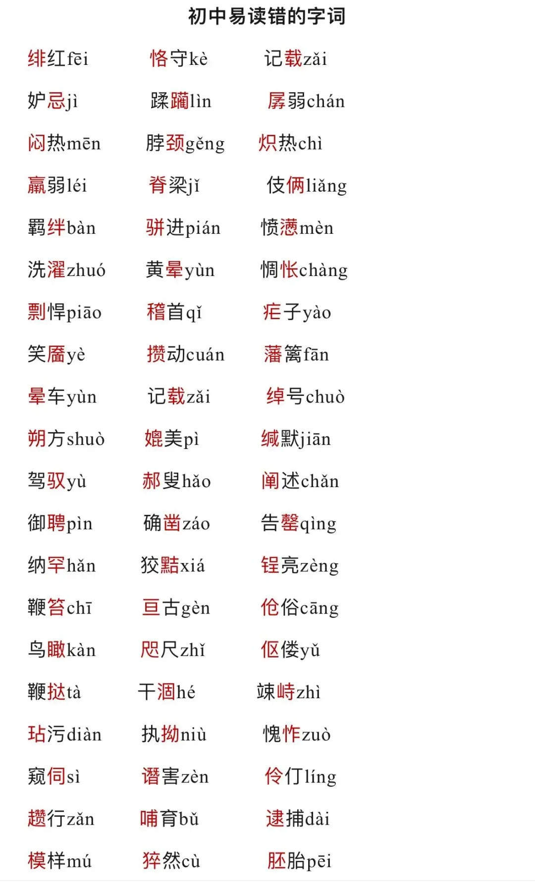 中考高频易读错的字词-第2张图片-四季读书网