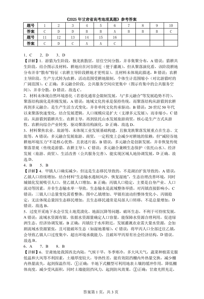 【真题解析40】2025年高考地理试题解析——甘肃卷-第57张图片-四季读书网