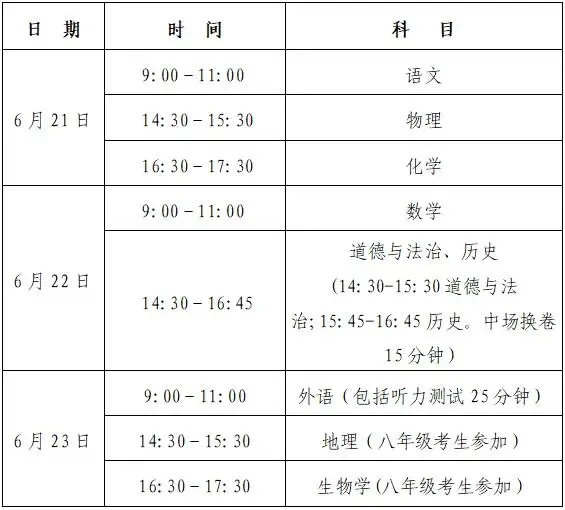 中考考试时间安排-第2张图片-四季读书网