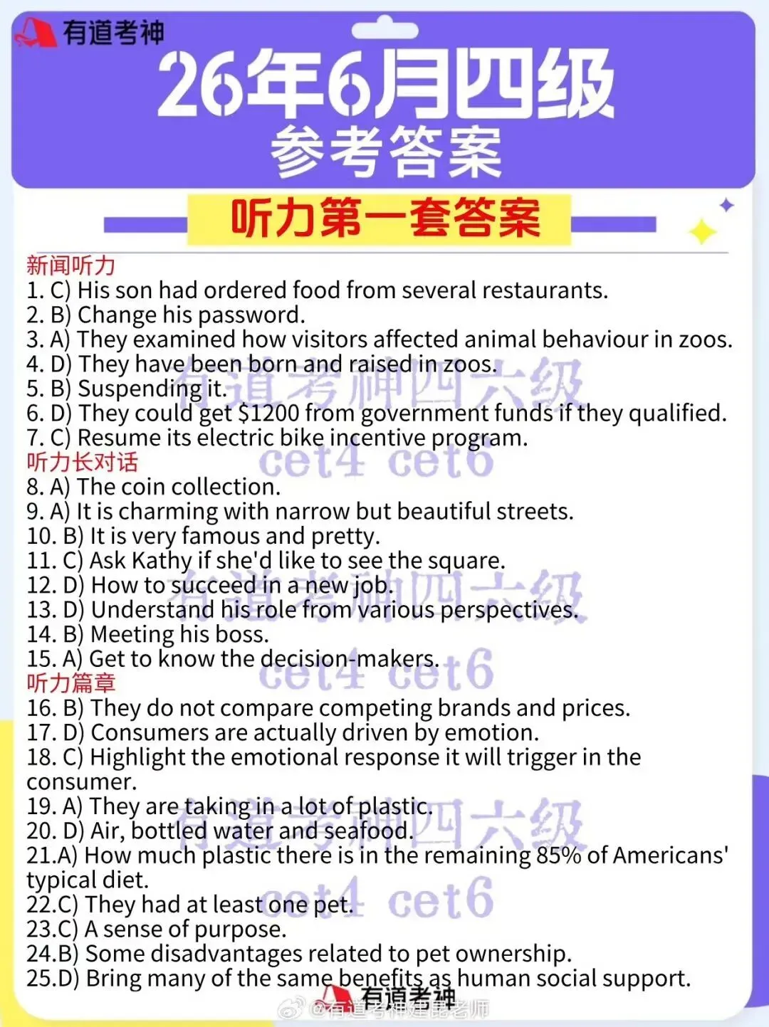 26年6月四六级真题及参考答案-第3张图片-四季读书网
