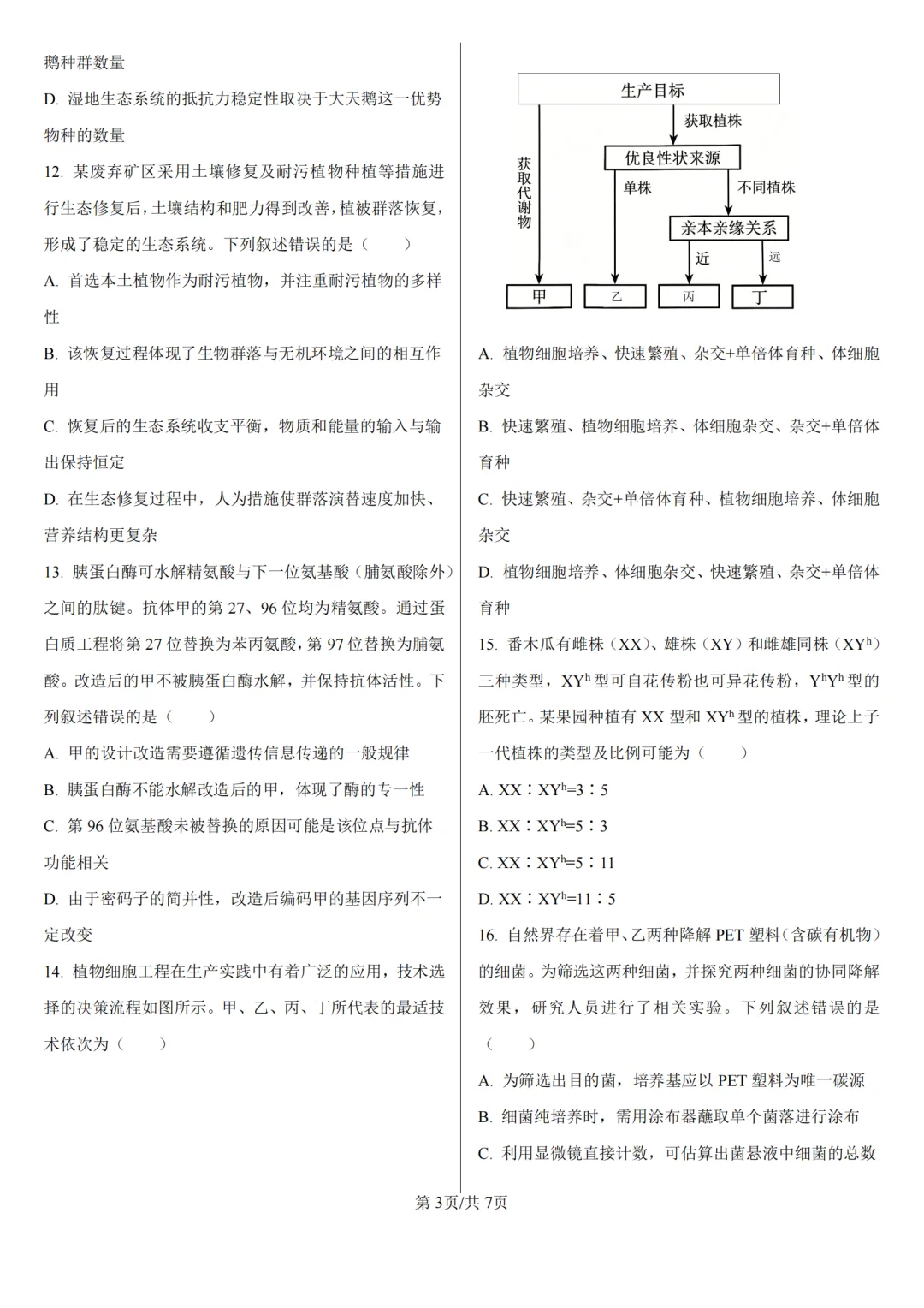 【高考真题】2026年高考河南卷生物高考真题-第3张图片-四季读书网 【高考真题】2026年高考河南卷生物高考真题-第3张图片-四季读书网