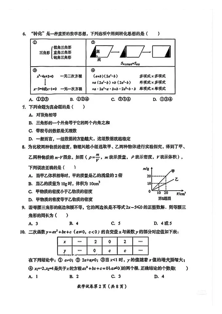 2026年四川达州中考真题-第2张图片-四季读书网