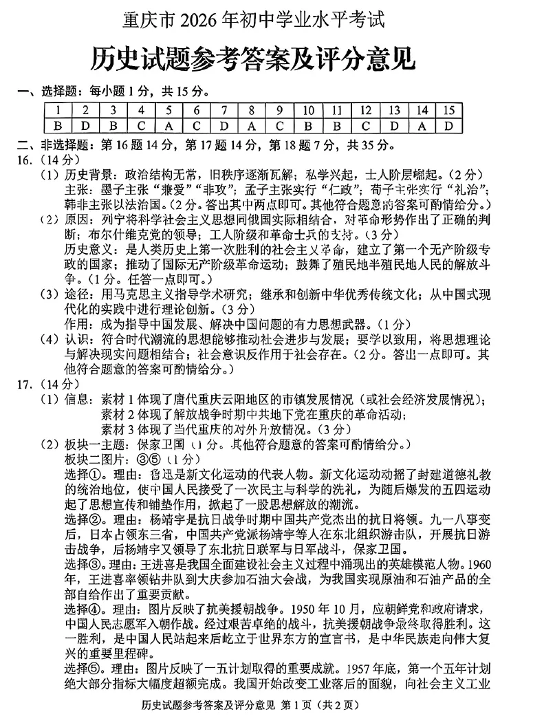 真题速递 | 2026年重庆中考道德与法治/历史试题-第16张图片-四季读书网 真题速递 | 2026年重庆中考道德与法治/历史试题-第16张图片-四季读书网
