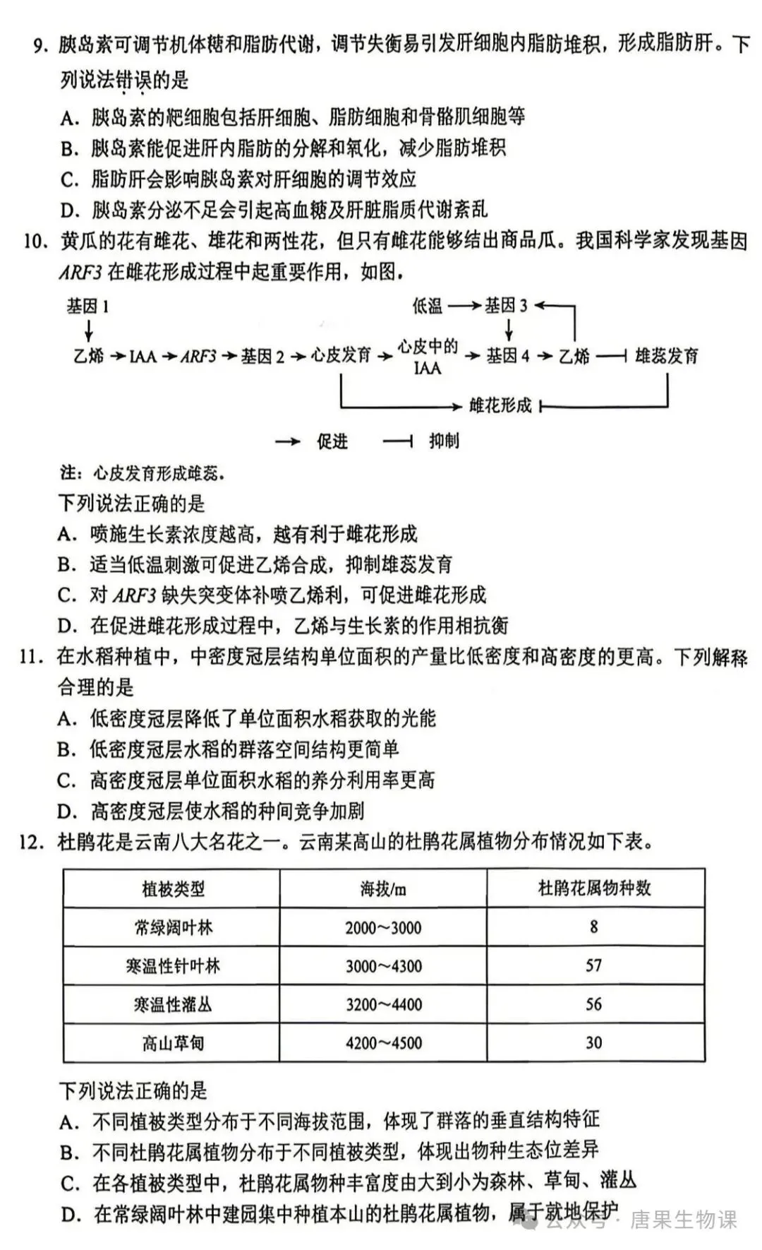 高考真题| 2026年高考生物学试题(云南卷)-第7张图片-四季读书网 高考真题| 2026年高考生物学试题(云南卷)-第7张图片-四季读书网