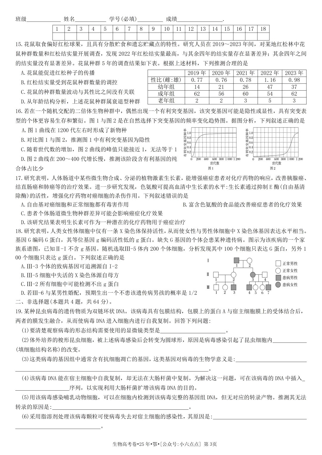 生物高考真题•2025年•湖北卷-第3张图片-四季读书网