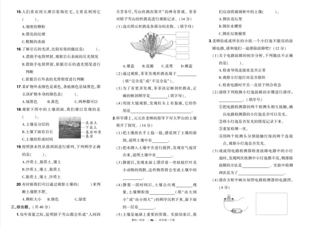 小学科学3-6年级下册《期末试卷》电子稿获取-第7张图片-四季读书网