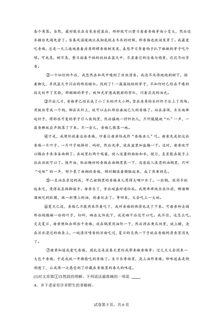 2026年小升初语文第一次模拟考试卷,模拟冲刺好卷,高质量价值高,每日更新完整版可打印-第5张图片-四季读书网