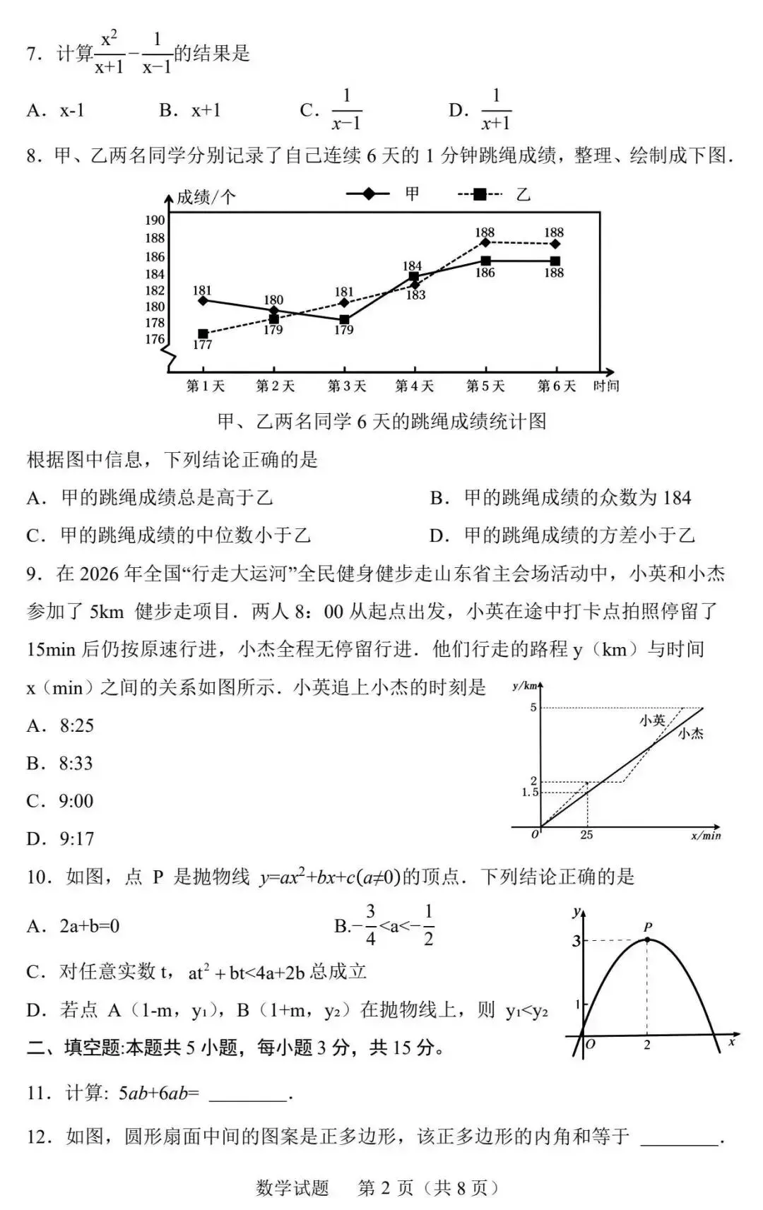 2026年山东省初中学业水平考试数学试卷-第2张图片-四季读书网