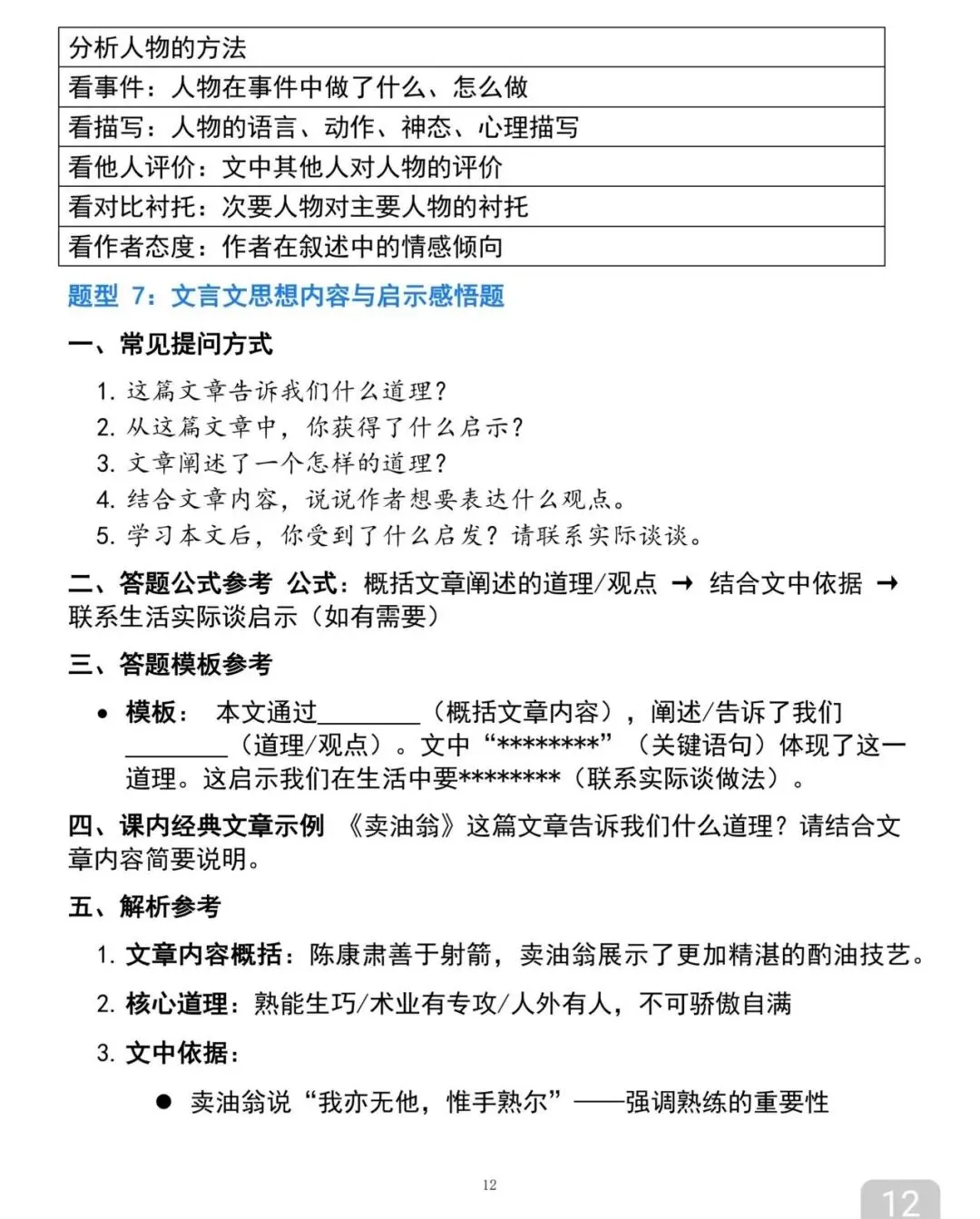 中考文言文阅读答题模板大全-第14张图片-四季读书网