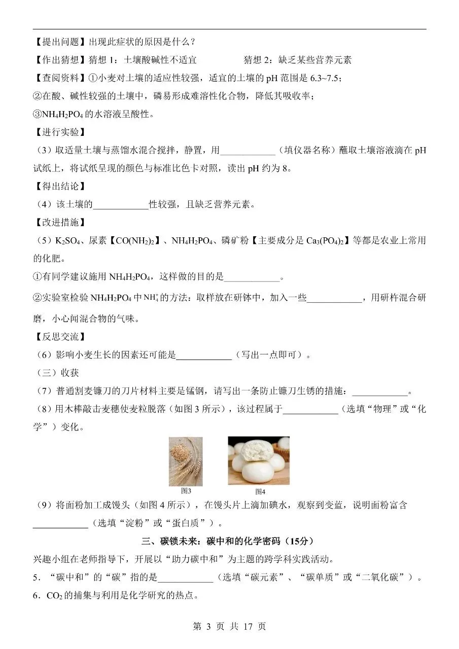初中化学|2026中考化学第二次模拟考试试卷(上海专用)(可下载打印)-第3张图片-四季读书网