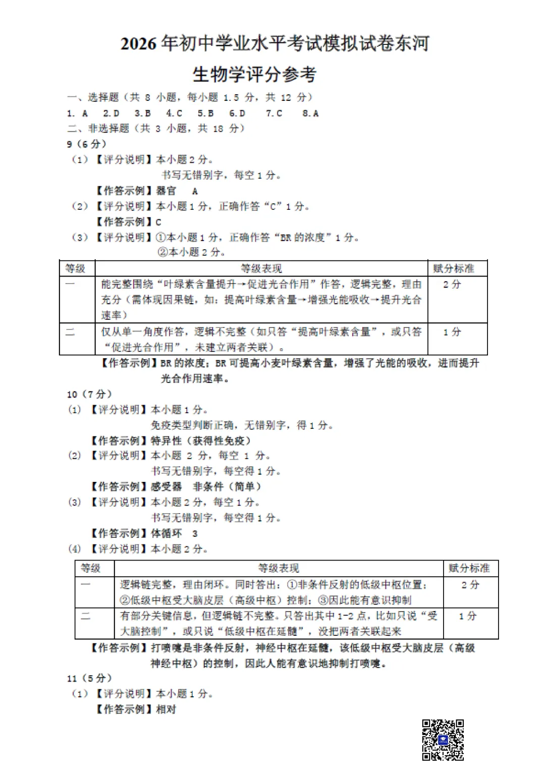 2026年5月包头市东河区中考二模生物试卷(含答案)-第7张图片-四季读书网