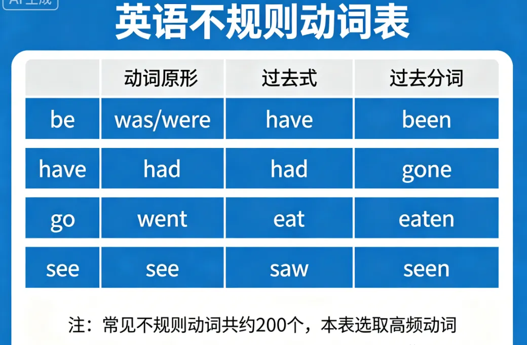 中考常考动词不规则变化表!背完这一篇,考试不丢分!-第1张图片-四季读书网 中考常考动词不规则变化表!背完这一篇,考试不丢分!-第1张图片-四季读书网