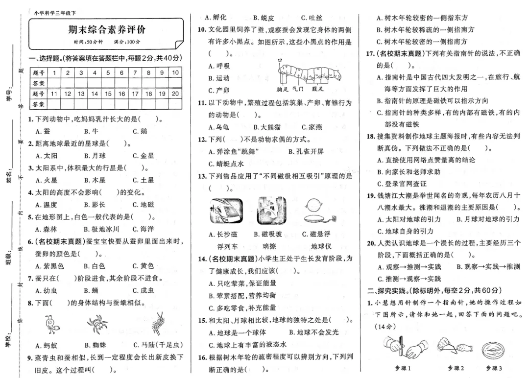 三年级科学下册:期末考试试卷,期末综合素养评价,有答案-第3张图片-四季读书网 三年级科学下册:期末考试试卷,期末综合素养评价,有答案-第3张图片-四季读书网