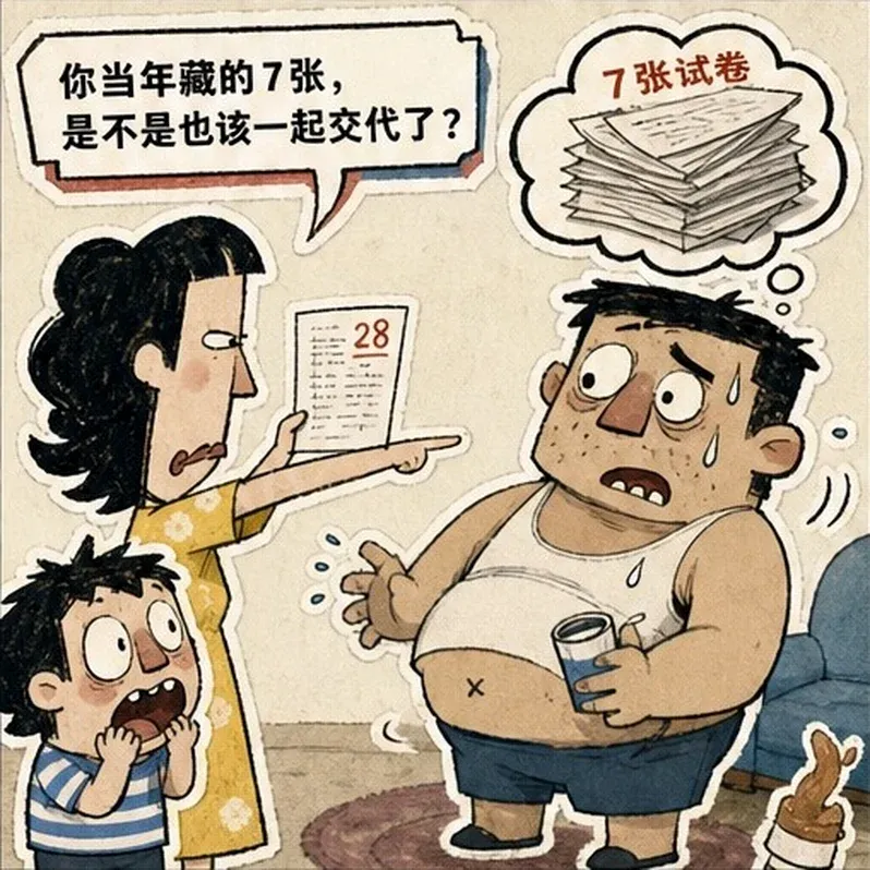 逗趣每一天:儿子藏了1张试卷,妈妈翻出来后没骂他,反而问爸爸:你当年藏的7张,是不是也该一起交代了?-第5张图片-四季读书网
