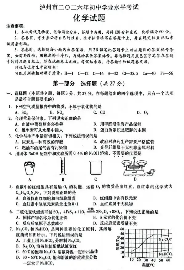 2026年四川泸州中考全科真题试卷+参考答案解析 | PDF下载版-第29张图片-四季读书网 2026年四川泸州中考全科真题试卷+参考答案解析 | PDF下载版-第29张图片-四季读书网