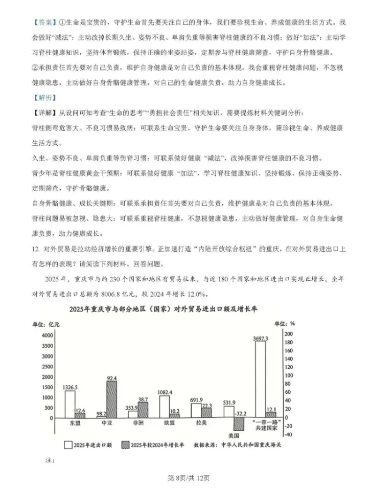 【中考真题】2026年重庆市中考道德与法治真题(含答案解析)-第9张图片-四季读书网