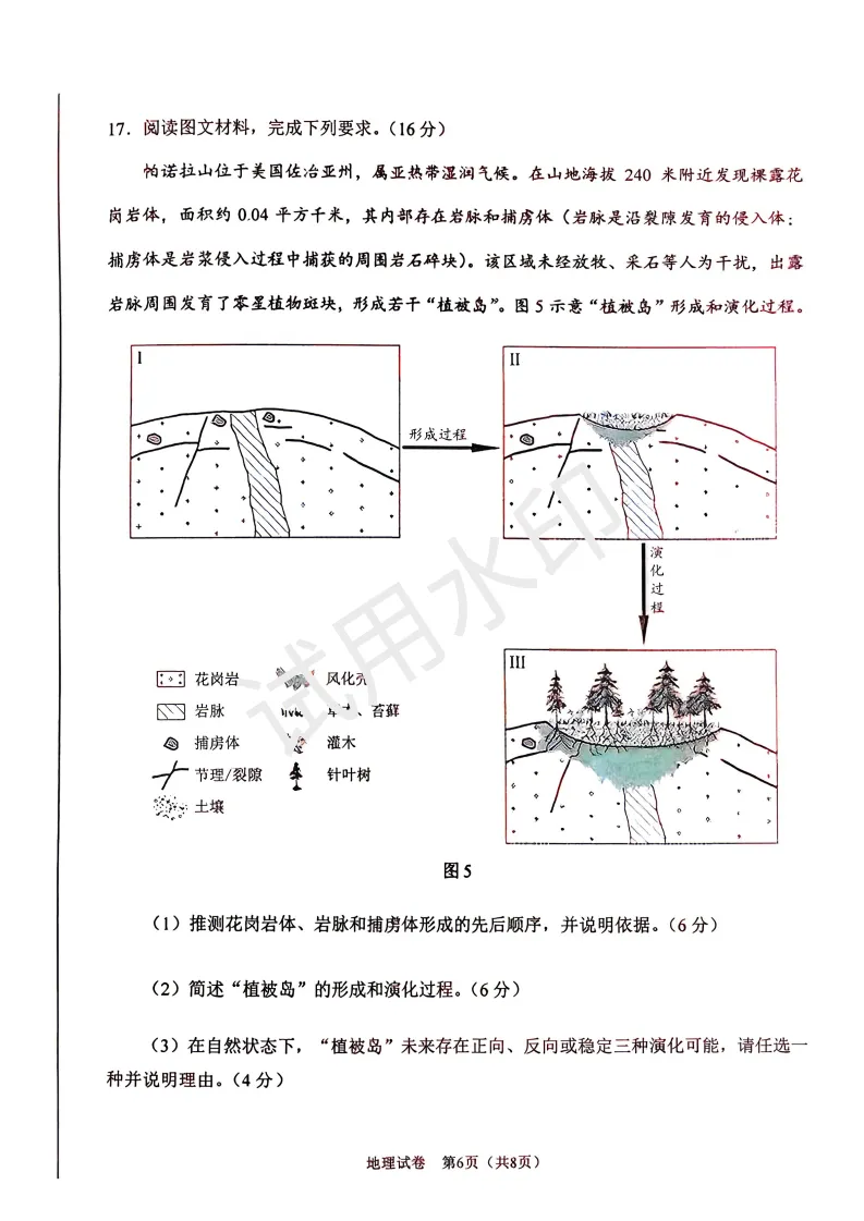 2026陕晋宁青高考地理真题(原卷)附部分解析-第6张图片-四季读书网